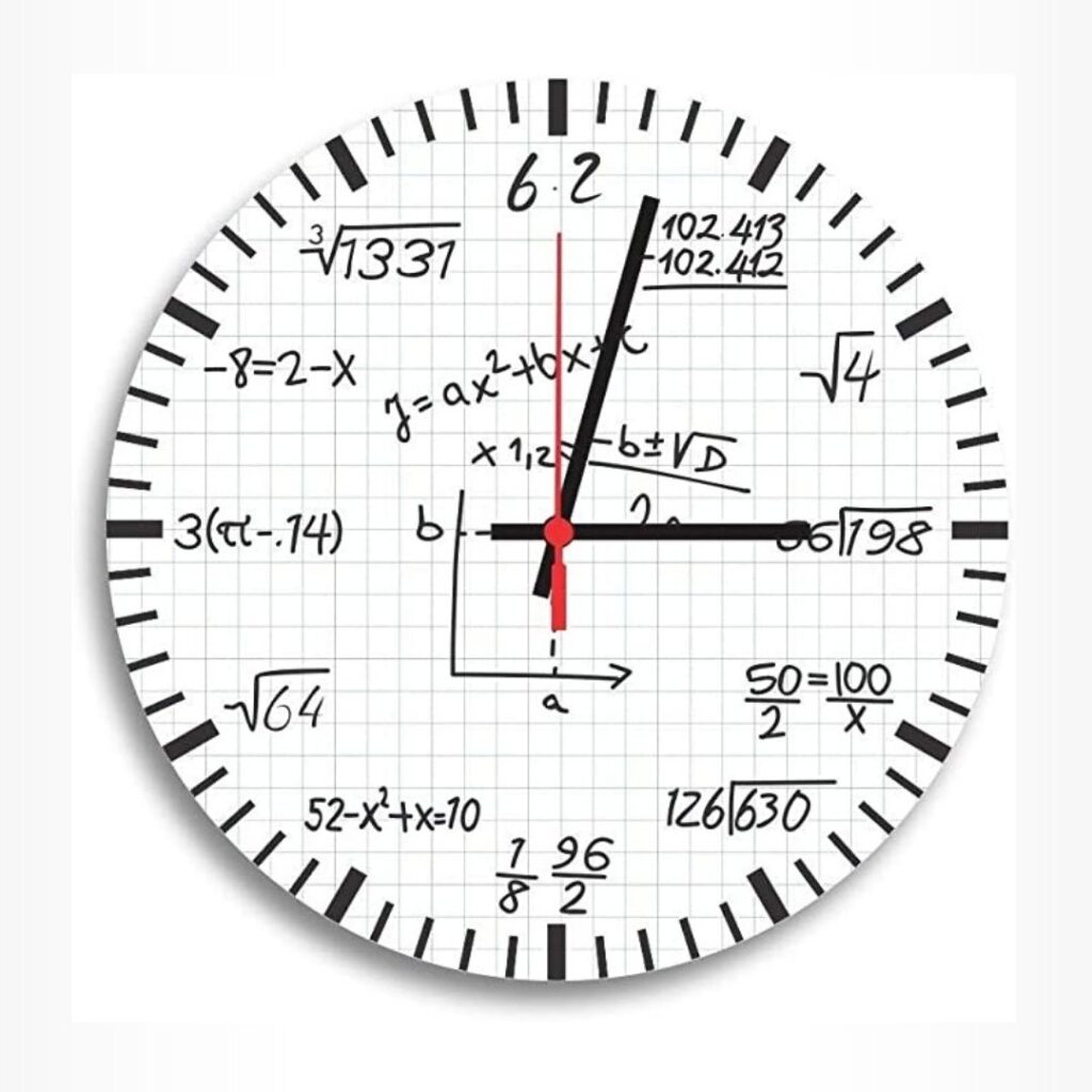 Relógio de parede com fórmulas matemáticas