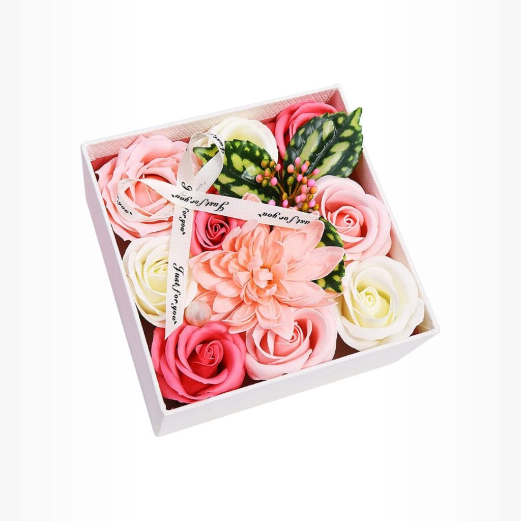 Sabonete rosa flor com cartão de felicitações flores artificiais perfumadas